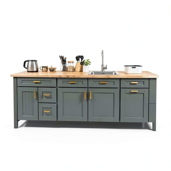 Bme Hevea Solid Wood Butcher Block Countertop 72" x 25" Unfinished-4