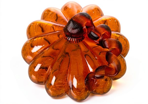Glitzhome Hand Blown Glass Pumpkin Table Top Home Décor, 5.51", Amber-1