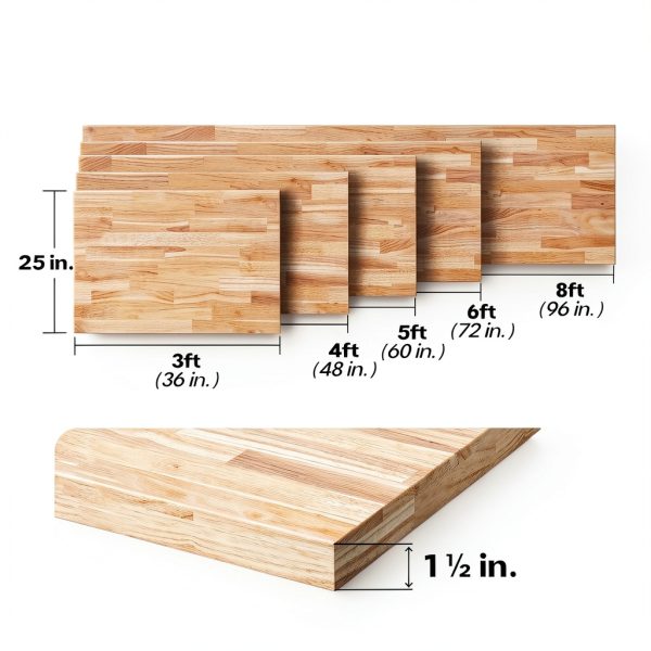 Bme Hevea Solid Wood Butcher Block Countertop 72" x 25" Unfinished-3