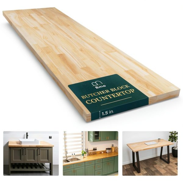 Bme Hevea Solid Wood Butcher Block Countertop 72" x 25" Unfinished-0