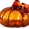 Glitzhome Hand Blown Glass Pumpkin Table Top Home Décor, 5.51", Amber-0