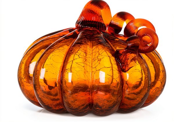 Glitzhome Hand Blown Glass Pumpkin Table Top Home Décor, 5.51", Amber-0