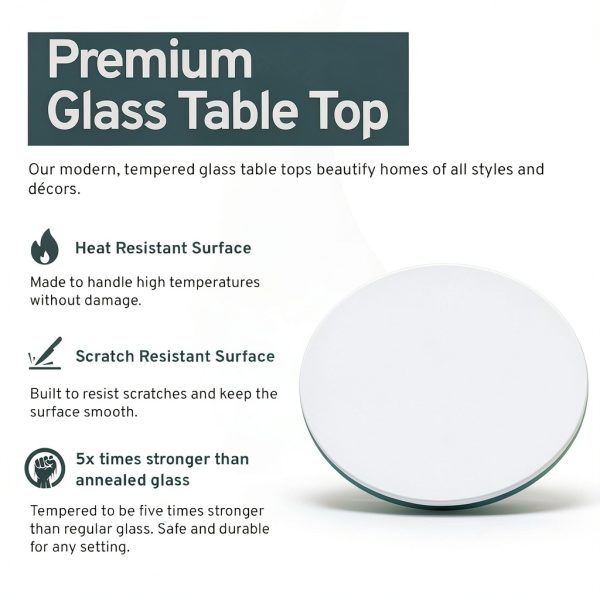 Glass Table Top 24in STONELITE FURNITURE 0.5in Thick Tempered Glass-3