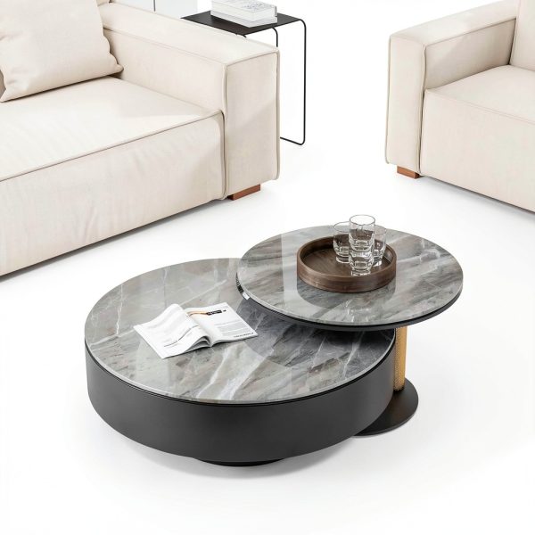 ZL ZELing Round Sintered Stone Table Top 23.6" Gray Indoor Outdoor-1