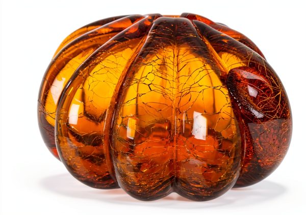Glitzhome Hand Blown Glass Pumpkin Table Top Home Décor, 5.51", Amber-3