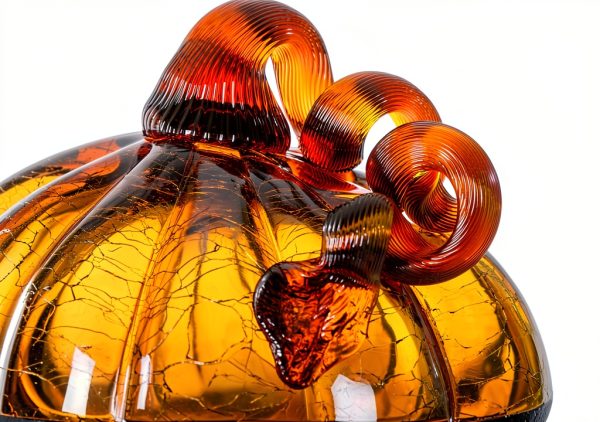 Glitzhome Hand Blown Glass Pumpkin Table Top Home Décor, 5.51", Amber-2